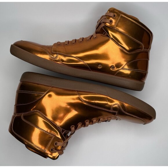 Dior Size Eu 45 Us 12 Metallic Cooper Liquid Gold High Top Sneaker Mens Shoes - Picture 6 of 11